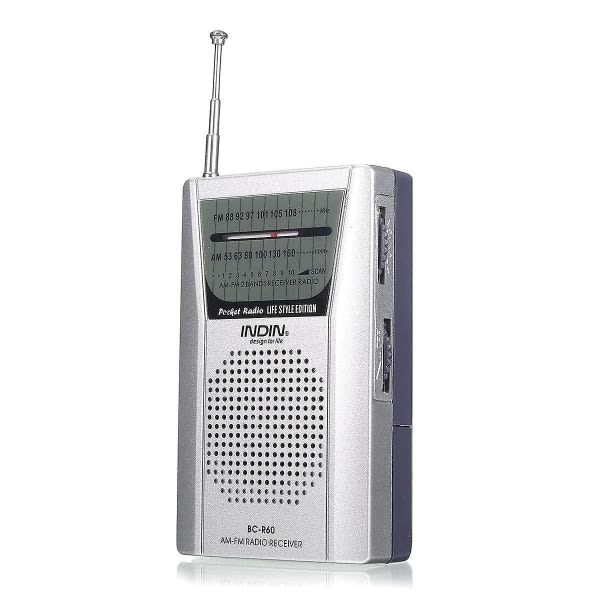 Indin BC-R60 Mini tasku kannettava AM/FM-vastaanotin Radiosoitin Teleskooppinen antennikaiutin