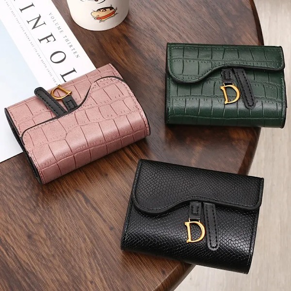 Dame Lykkekort Holder Kort Lommebok Mini PU Brev Lommebok Multi Liten Multi Clutch Veske Black1