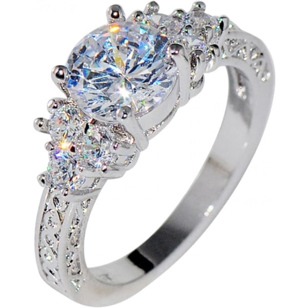 Diamant sølvring Brudering forlovelsesring størrelse 6