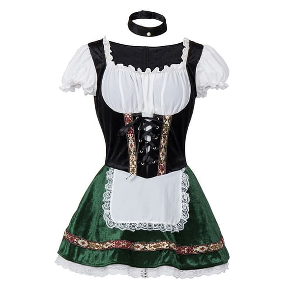 Oktoberfest Bayersk Dirndl Klänning för Kvinnor, München Ölfestival Scenkostym Black S/M