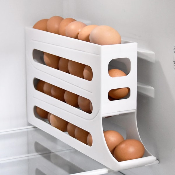 Rullande äggförvaring - Bärbar äggdispenser i fyra nivåer för förvaring i kök och på bänkskivor, äggbehållare med stor kapacitet