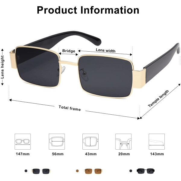 Retro solbriller, hip-hop solbriller, strikkbriller, firkantede briller