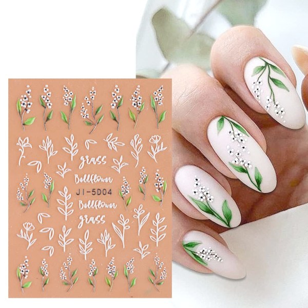 3D-präglade blomblad Nail art Dekaler 4 ark 5D självhäftande sommarblommiga nageltillbehör Nail art Dekorationstillbehör