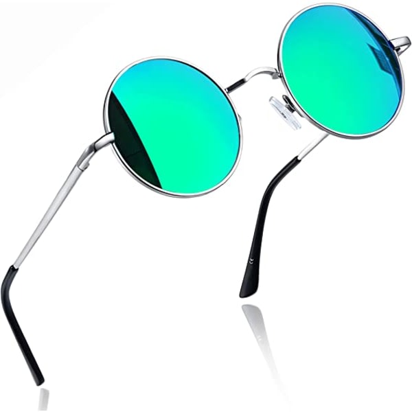 Polariserade runda solglasögon för män, UV400 gröna