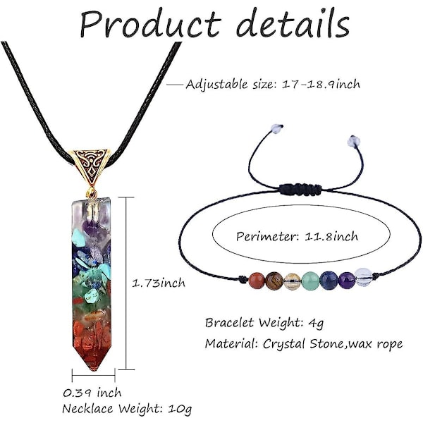 Htooo Chakra Halskæde Armbåndssæt Hængende Halskæde Spirituelle Reiki Halskæde Chakra Stene Amethyst