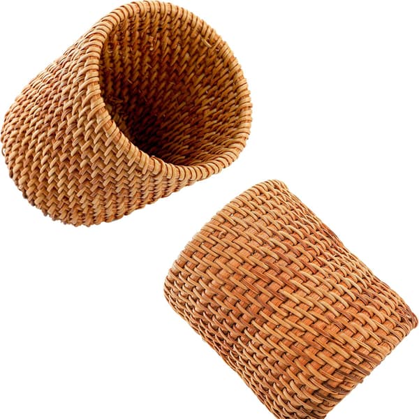 2-pack pennhållare i rotting, handvävd sminkborstmugg och organizer-FF-