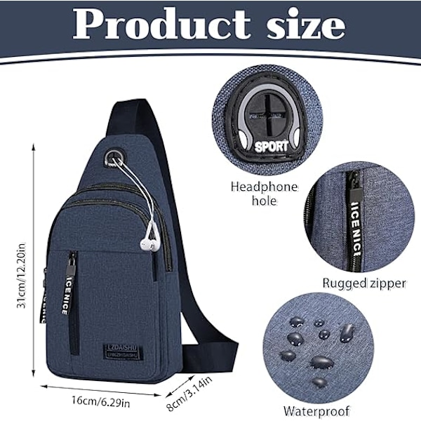 Liten ryggsäck för män Lättvikts ryggsäck i nylon Sling Stöldskydd Casual Herr Kvinnor Bröstväska för vandring Cykling Utomhus resor（Blå） Blue