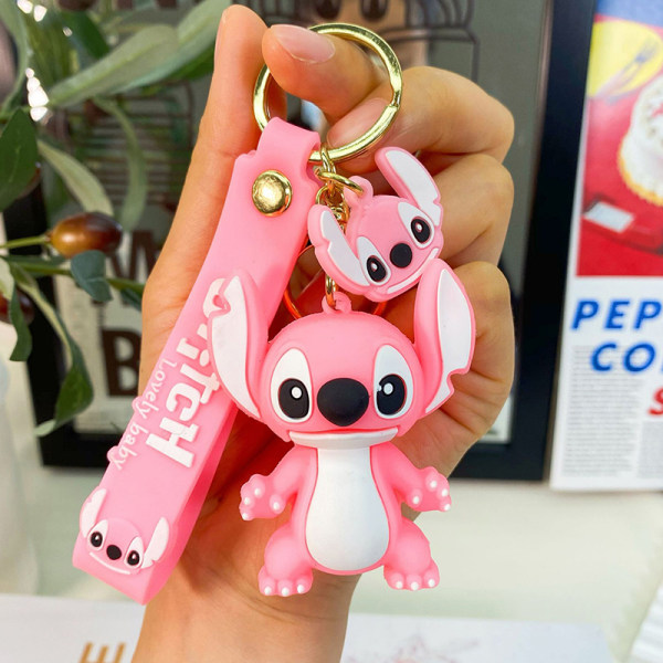 Anime Disney Stitch Nyckelring e Doll Keyring Fashion Par Väska/Rosa