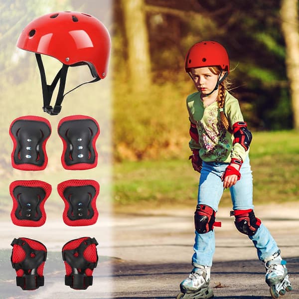 Rött 7 st/set Barn Hjälm Knä Armbågsskydd Cykling Skate Cykel Skydd-FF- Red