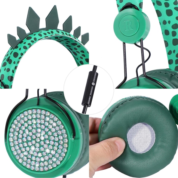 Barnehodetelefoner Gutter, Dinosaur-hodetelefoner med ledning m/mikrofon 3,5 mm-kontakt