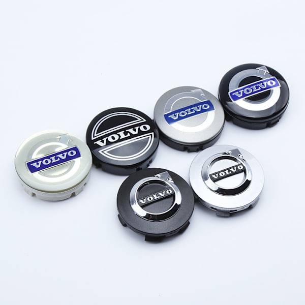 4 x Volvo letmetalfælge, centerkapsler, 64 mm, sort/blå, C70-XF3-