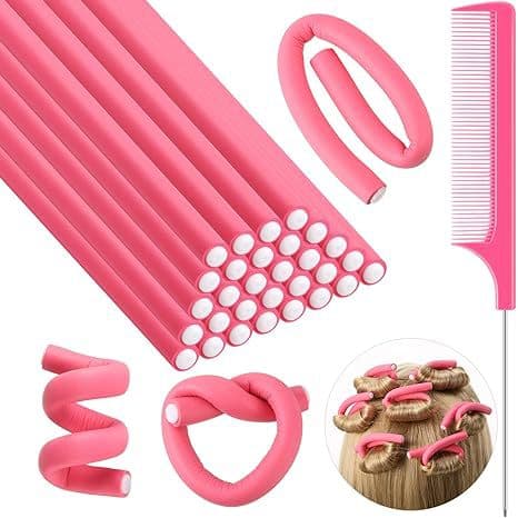 Multifunksjonelt svamphårkrøllsett, 31-delt varmeløst krøllsett med kammer for hjemme-DIY-styling Pink 31pcs Set 2