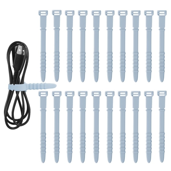 20 stk Gjenbrukbare ledningsbånd Elastisk organiseringskabelbånd for ladekabler USB-kabler Øretelefoner Linjaler Nøkkelringer, blå