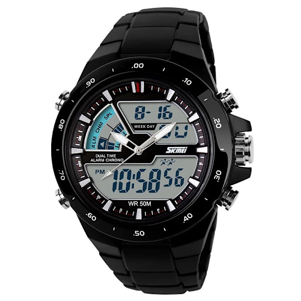 SKMEI Klocka Herr Mode Casual Analog Digital Armbandsur Alarm 30M Vattentät Man Militär Chrono Kalender Relogio Masculino Black Black Bezel