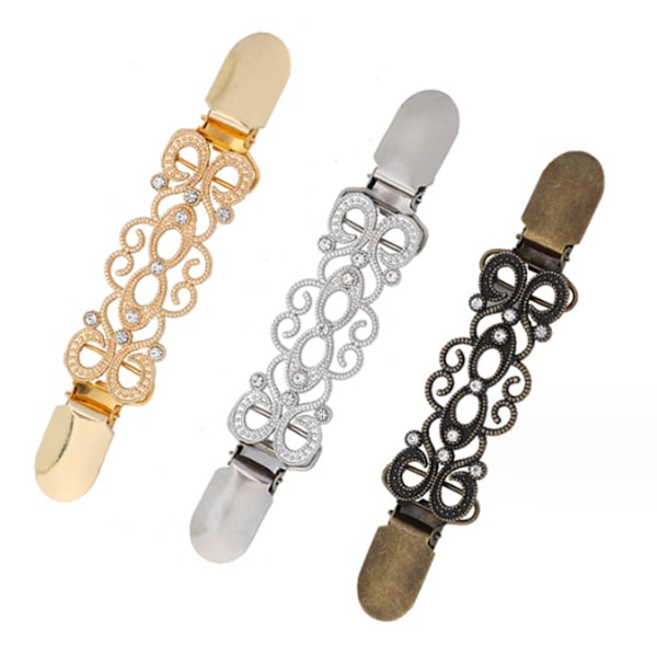 3 st Vintage Tröja Virvelklämma Sjal Klämma Kvinnlig Inlagd Diamant Brosch Kofta Sidenhalsduk Spänne Skjortkrage-XF10-