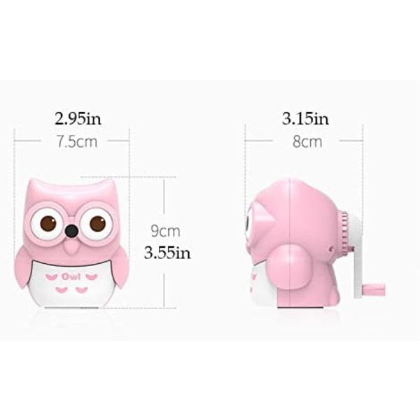 Manuel blyantspidser til Kid Cute Owl Design Pink