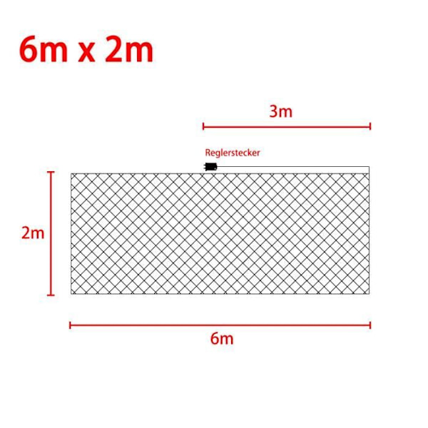 XMTECH 6 x 2 m lysnet - varm hvid 280 LED - IP44 lysnet med 8 lystilstande -XF3-