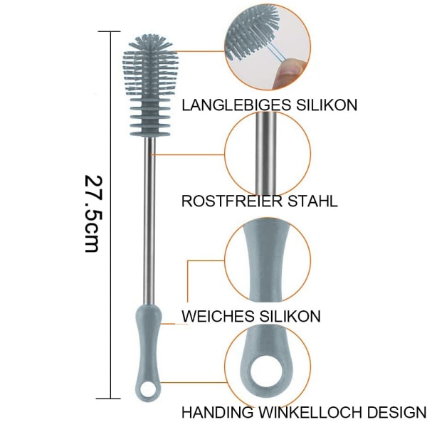 Flaskerengjøring flaskebørste silikonbørste med langt skaft 27