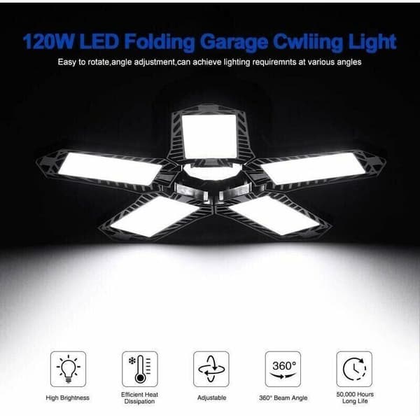 Rea - LED garasjebelysning - 120 W - 12000 lm - Verkstedlampe - Formbare taklamper - E26/E27 paneler - 1 lampe-FF-