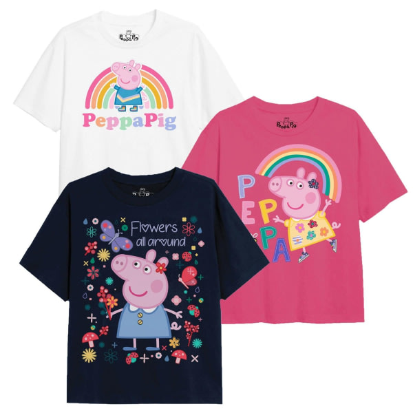 Greta Gris Rainbow T-shirt för tjejer (paket med 3) 3-4 år Vit/furuvit/rosa/marinblå 3-4 år