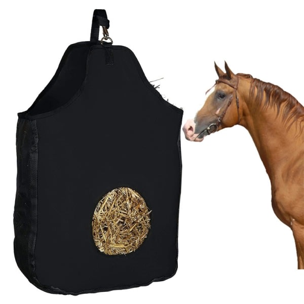 Horses Feeder Feed Hay Bags Oxford Stoff Sammenleggbar Tote Bag - Svart