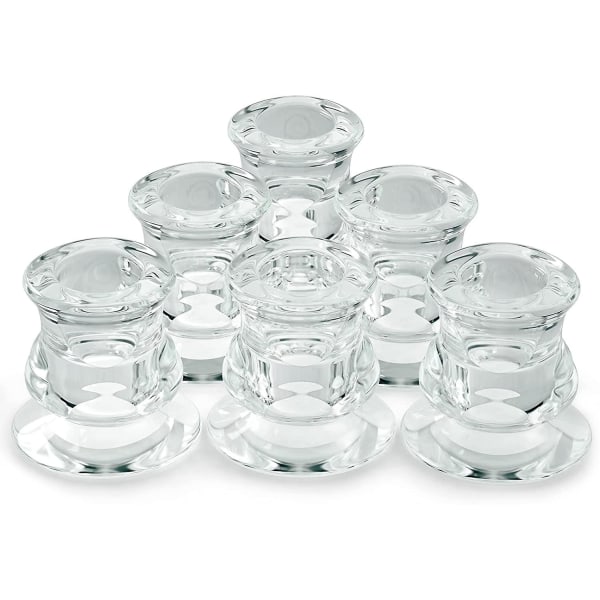 Set med 6 ljusstakar i transparent glas, diameter 2,4 cm