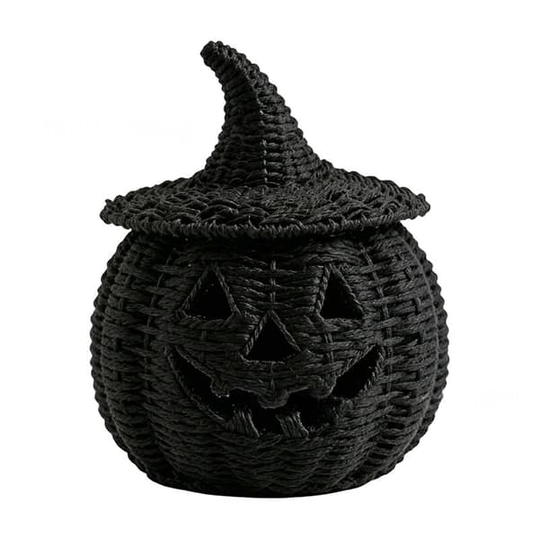 Sort vævet hul græskar-natlampe, Halloween bordlanterne E 16*16*20cm