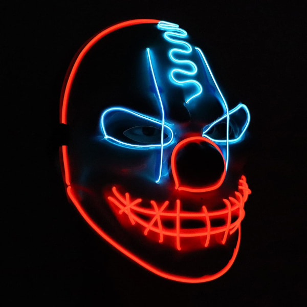 Halloweenmaske, LED-maske med 3 blinkende moduser klovnemaske