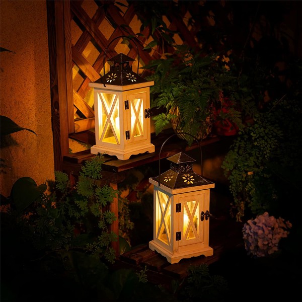 Vintage træ lanterne lysestage dekorativ stearinlys lanterne
