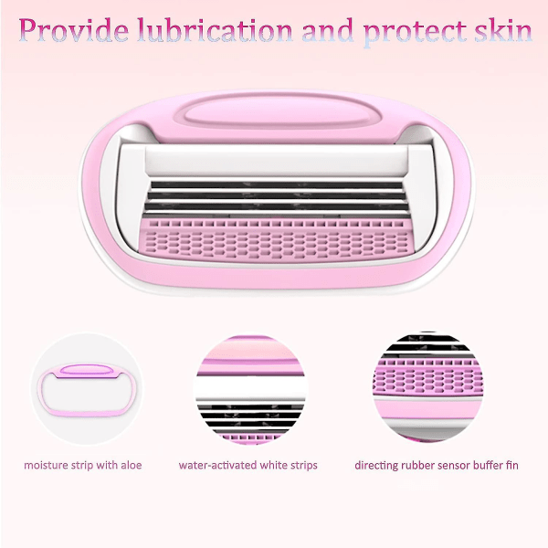 Glatte barberhøvler Sensitive barberhøvler for kvinner med fire blader - Pakke med 2 barberhøvler spesielt designet for bruk i hele kroppen (rosa)