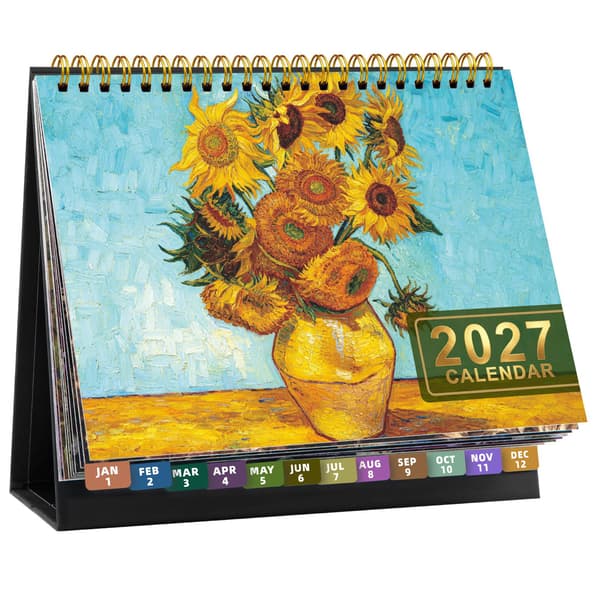 2027 Engelsk Bordkalender med Vane-tracker, Månedlig Planlægger, Nedtælling, Guldfolie Marble