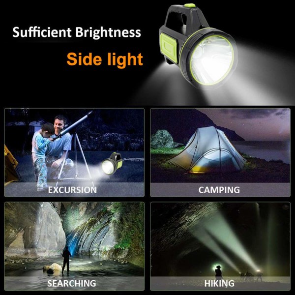 Ladattava LED taskulamppu retkeilylyhty laturilla, 10 000 lumenin metsästyskohdevalo, musta ulkovaellukseen, kalastukseen, power, hätätilanteisiin ja muihin
