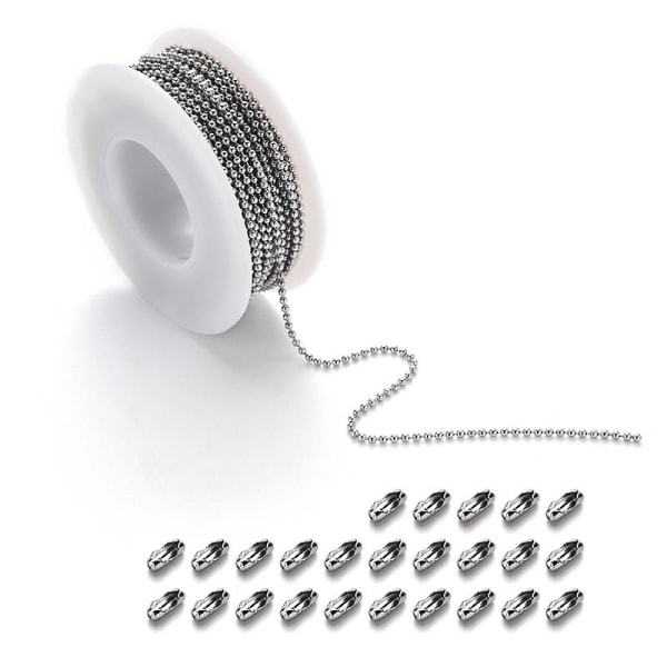 10 m kulkedjor i rostfritt stål Halsband med 20 st koblingar Spännen Silver Bead Chain 1.5mm