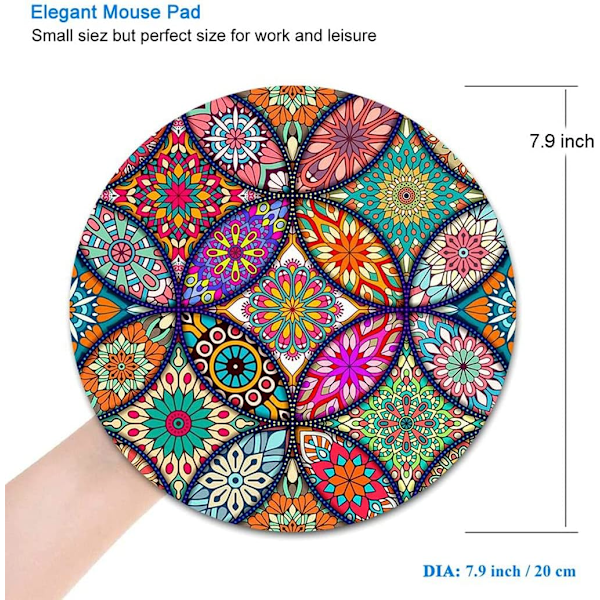 Musmatta, Rund Mandala Musmatta, Söt Musmatta med Design, Halkskyddad Gummibas Musmatta med Sydd Kant, Vattentät Musmatta, 7,9 x 7,9 Tum