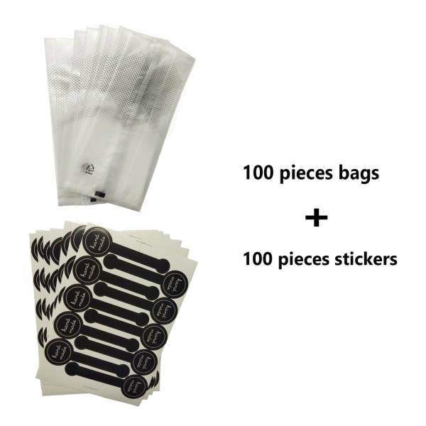 100 stk gennemsigtige plastik kageposer med 100 stk hængende