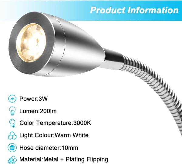 Läslampa, 2 LED-sänglampor, Väggmonterad bredvid alun-FF-