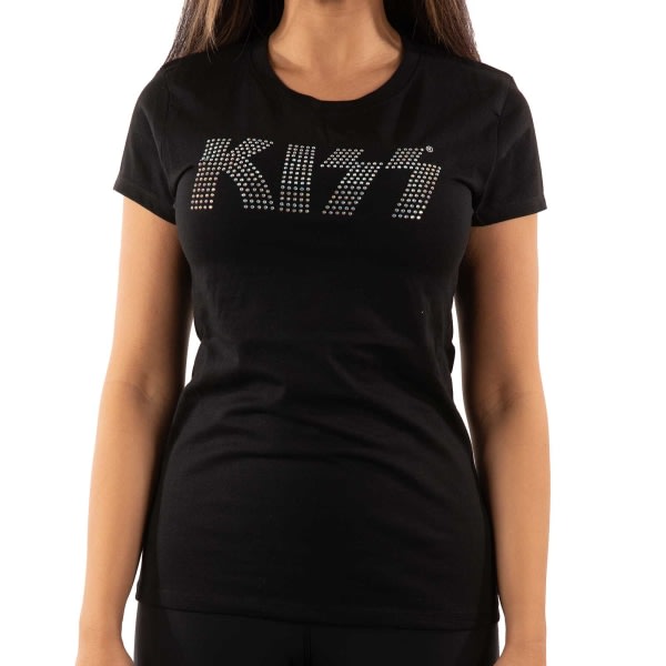 Kiss-logo T-shirt med udsmykning til kvinder/damer L Sort L