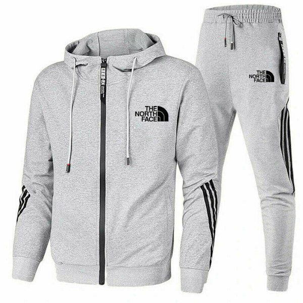 The North Face Mænds Hoodie Sweatshirt Joggingbukser Træningsoverall 2PCS/Set Sportstøj Lysegrå Light Grey M