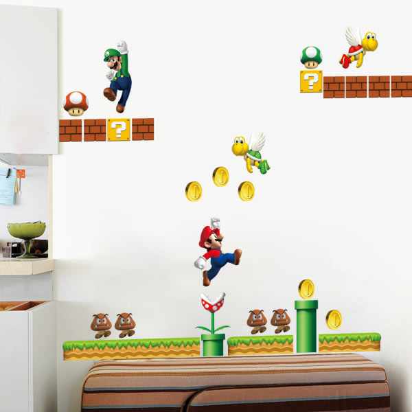 Jättiläinen Super Mario Build a Scene Peel ja Stick Wall Decals Stick