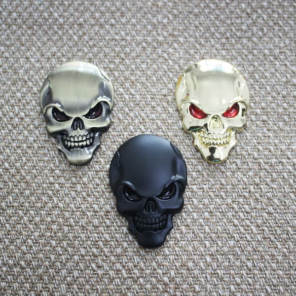 3D Metallic Black Skull Car Sticker Logo Emblem Decal, Skull-FF-