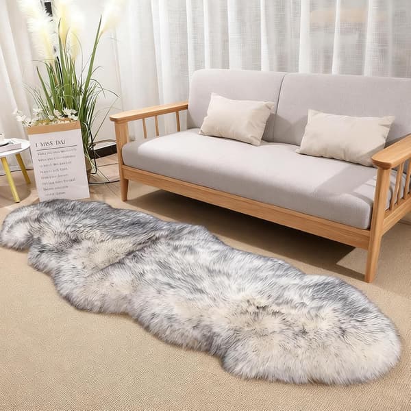 Superblødt tæppe, fluffy gulvmåtte, soveværelsesgulvmåtte White Grey Tip