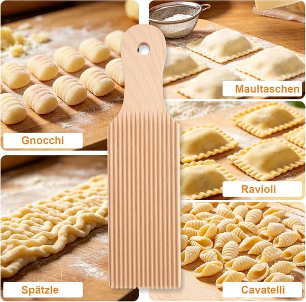 Gnocchibrett med kjevle, bøk tre pasta spaetzle maker for hjemmelagde nudler