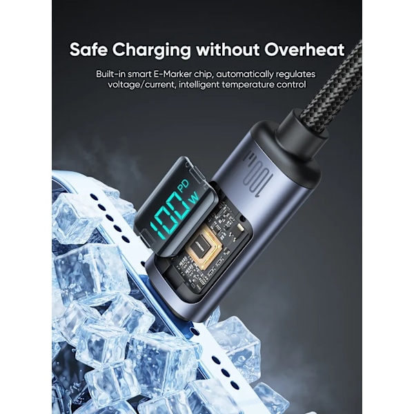 SiGN USB-C til USB-C Kabel 100W med Display, 1.2m - Svart