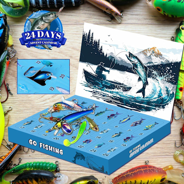Jul 2024 Fiske Adventskalender - Fiskebeten Set, Fiskeutrustning för Vuxna Män Pojkar, Fisketillbehör (24 st)