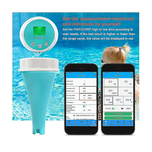 6-i-1 Vannkvalitetsdetektor Smart Online Bluetooth Vannklormeter Ph-måler Driftsverktøy For Svømmebasseng（Som Vises）