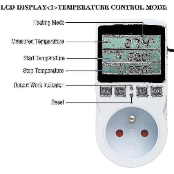 Digital / Varme Køling Termostatstik LCD temperaturregulator, 230v Til drivhus Temperaturregulator/terrariumtermostat (stikdåse)