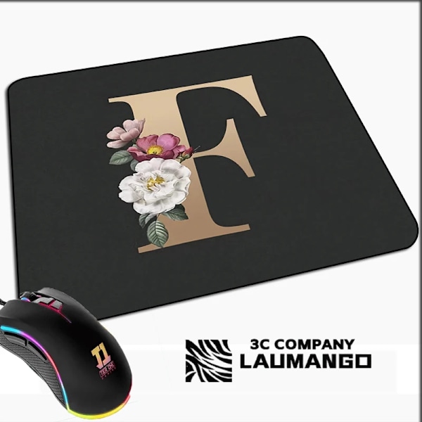 Liten spillmatte Gyllen initialt navnmønster Kawaii musmatte Gamer Mini datamaskin Anime matte Gummimatte PC-tilbehør Matter GG002035 GG002035 25x29cm
