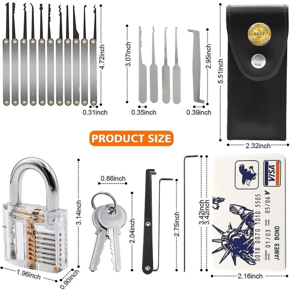 Hem Tool Lock Pick Set Professionell med övning plockguide Kortsats Lockpicking Svart handväska för skåp Verktygsväska 20 delar [DB]