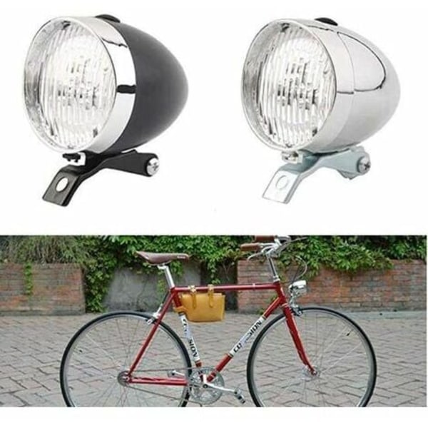 Cykellys, strålkastare, cykelfrontljus, vintage sikkerhedsvarningslampa 3 LED retro cykellys (sølv+svart)