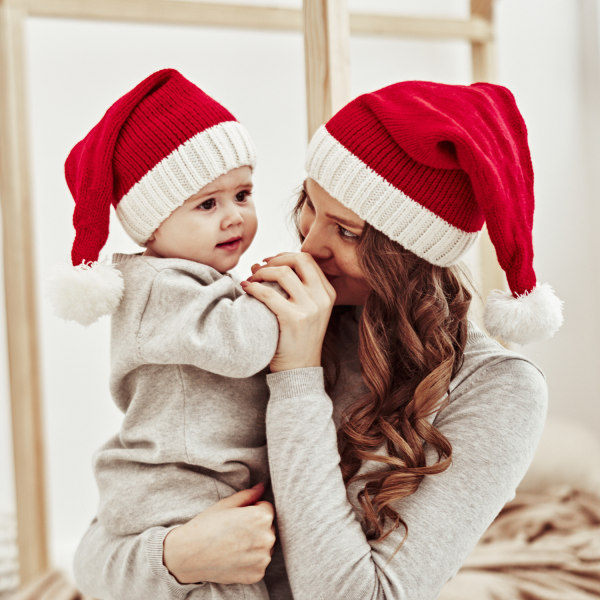 Julvarm mössa förälder-barn 2-pack, mamma och baby stickad mössa